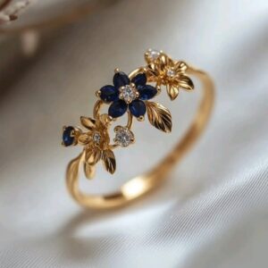 Blue Sapphire & Diamond Floral Ring